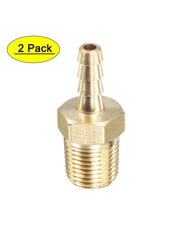 3/16 inch x NPT 1/8 Male Thread Brass Hose Barb Fitting Straight Pipe Connector 2 Count