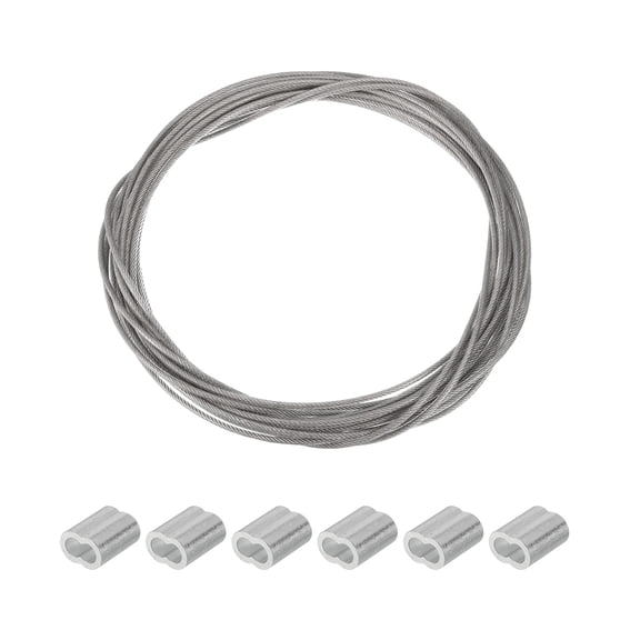 Uxcell 3/25" OD 32.8 Ft 304 Stainless Steel Cable Wire Rope with Aluminum Sleeves 7 x 7 Strand Rope Silver