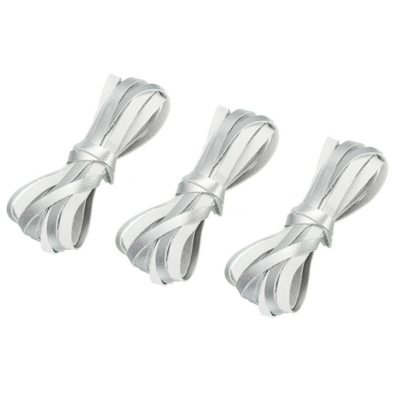 Uxcell 3.28 Yards 5mm Flat PU Leather Cord Braiding String for DIY Craft Silver 3Pack