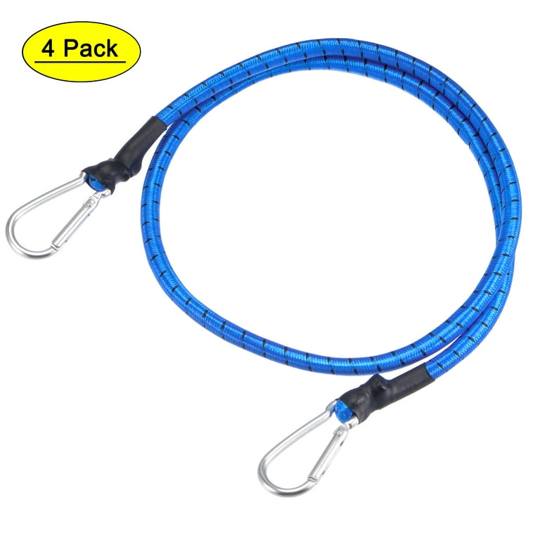 Uxcell 3.28ft Tie Down Snap Clips Elastic Rope with Hooks, Blue 4 Pack 