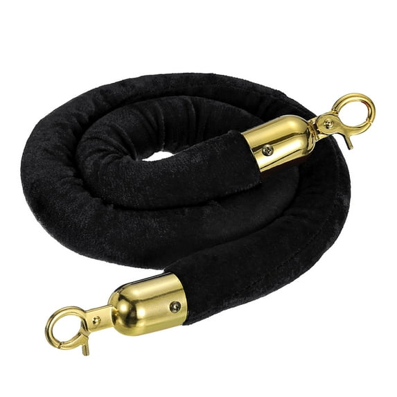 Uxcell 3.3 Feet Black Velvet Stanchion Rope Crowd Control Barrier Rope with Snap Hooks, Golden