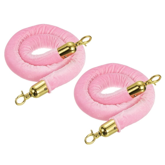 Uxcell 3.3 Feet Pink Velvet Stanchion Rope Crowd Control Barrier Rope with Snap Hooks, Golden 2 Pack