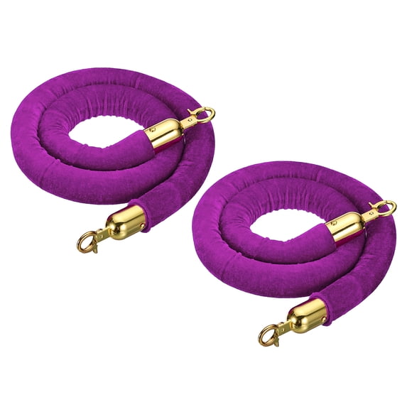 Uxcell 3.3 Feet Purple Velvet Stanchion Rope Crowd Control Barrier Rope with Snap Hooks, Golden 2 Pack