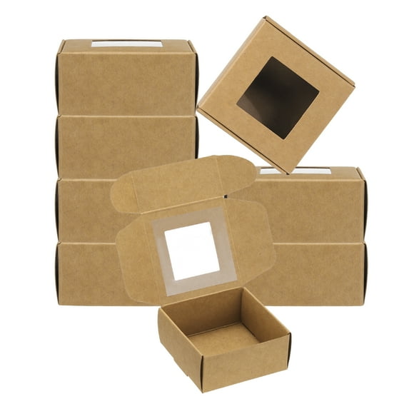 Uxcell 3.3"x3.3"x1.4" Paper Soap Box with Window, 20 Pack Soap Boxes Square Presents Packaging Boxes, Brown