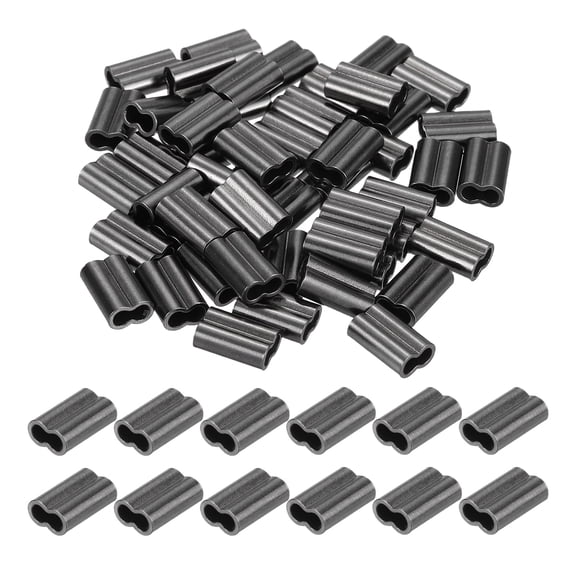 Uxcell 3/32" 2.4mm Wire Rope Loop Sleeve, 100 Pcs Copper Double Ferrule Crimping Loop Sleeve Cable Crimp Thimbles for Wire Rope Cable Fittings Rigging Fishing Line End, Black
