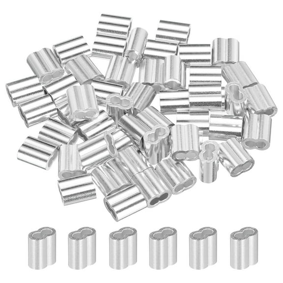 Uxcell 3/32" 2.5mm Aluminum Crimping Loop Sleeve Double Ferrule for Wire Rope Cable Line End, Silver 50 Pack
