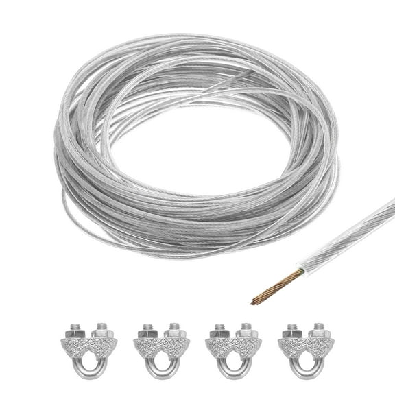 Uxcell 3/32 Clear Vinyl Coated Wire Rope 49ft Galvanized Steel with 4PCS M3 Loop Sleeves