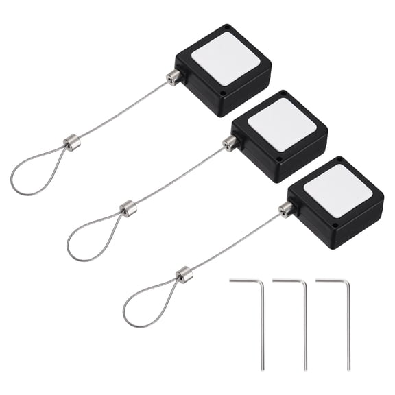 Uxcell 3.3ft (1M) Retractable Remote Control Cable Tether 5.29oz, 3PCS Lockable Remote Control Security Lanyard Lock Adjustable Locking Leash with 2 Rope Locks for TV Tablets, Black