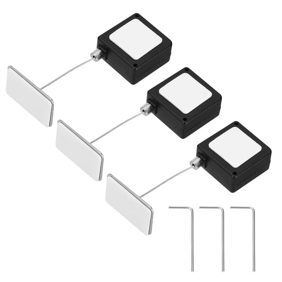 Uxcell 3.3ft (1M) Retractable Remote Control Cable Tether 5.29oz, 3PCS Remote Control Security Lanyard Lock Adjustable Locking Leash with Square Iron Cap for TV Tablets Showroom, Black