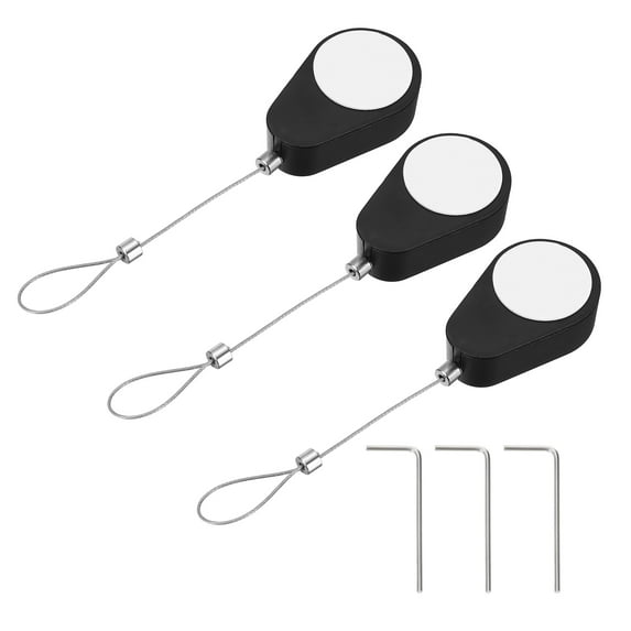 Uxcell 3.3ft (1M) Retractable Remote Control Cable Tether 5.29oz, 3PCS Remote Control Security Lanyard Lock Adjustable Locking Leash with Rope Locks for TV Phone Tablets Showroom, Black