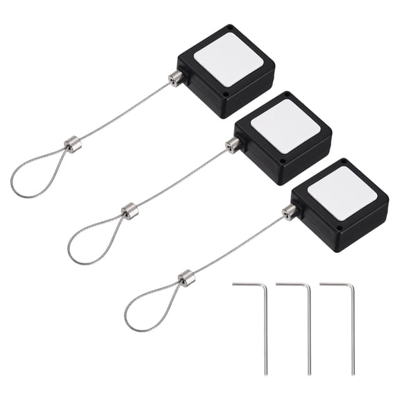 Uxcell 3.3ft (1M) Retractable Remote Control Cable Tether 5.29oz, 3PCS Remote Control Security Lanyard Lock Adjustable Locking Leash with cap for TV Phone Tablets Showroom, Black