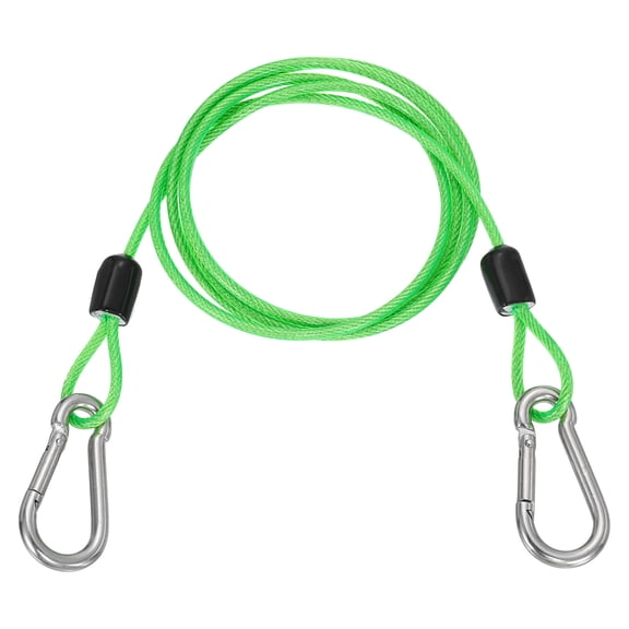 Uxcell 3.3ft (39.4") Security Steel Cable with Snap Hook, 1Pcs Coated Flexible Double Loop Wire Rope Bike Cable Lock Security Chain for Outdoor Travel Luggage, Clear Green