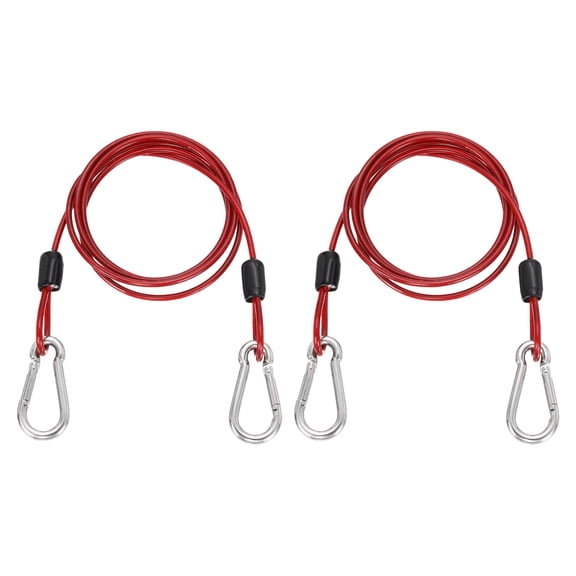 Uxcell 3.3ft (39.4") Security Steel Cable with Snap Hook, 2Pcs Coated Flexible Double Loop Wire Rope Bike Cable Lock Security Chain for Outdoor Travel Luggage, Clear Red