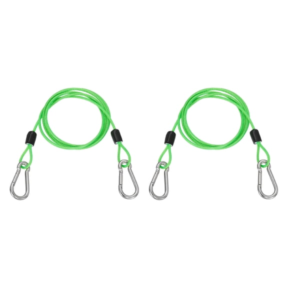 Uxcell 3.3ft (39.4") Security Steel Cable with Snap Hook, 2Pcs Coated Flexible Double Loop Wire Rope Bike Cable Lock Security Chain for Outdoor Travel Luggage, Clear Green