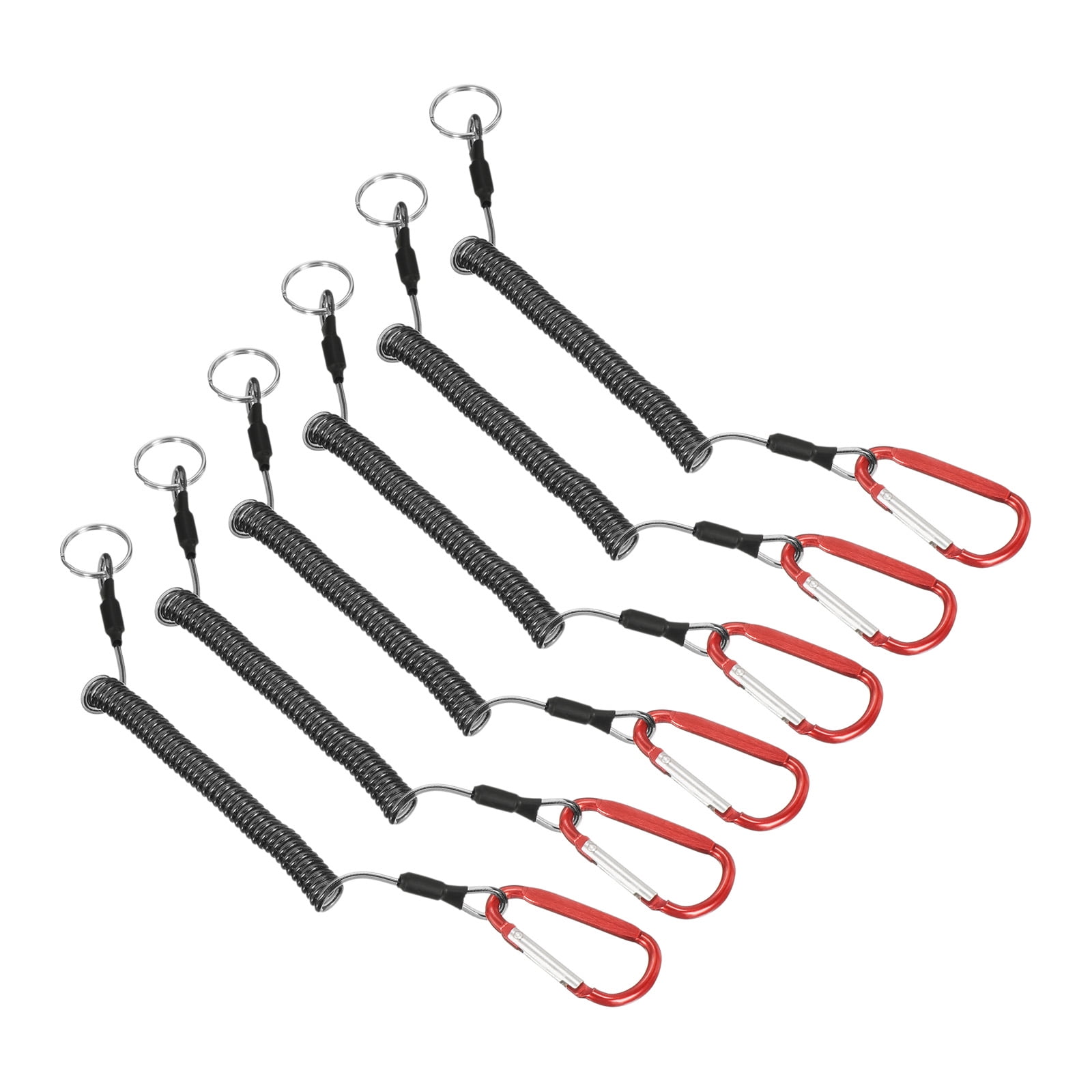 Uxcell 3.3ft Fishing Lanyard Coiled Ropes Retractable with Red Metal