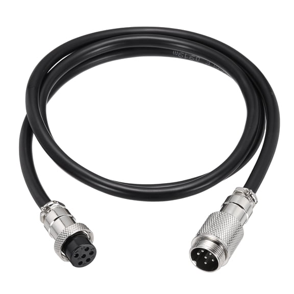 Uxcell 3.3ft GX16 6 Pin Cable Male to Female Head Aviation Cordset 22AWG, Black