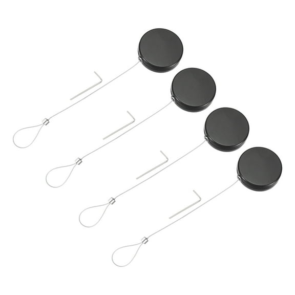 Uxcell 3.3ft Retractable Cable Lock with Latch Remote Control Security Lock with Adjustable Cord Tether Anti Theft for Laptop, TV, 150 G, Black, 4 Pack