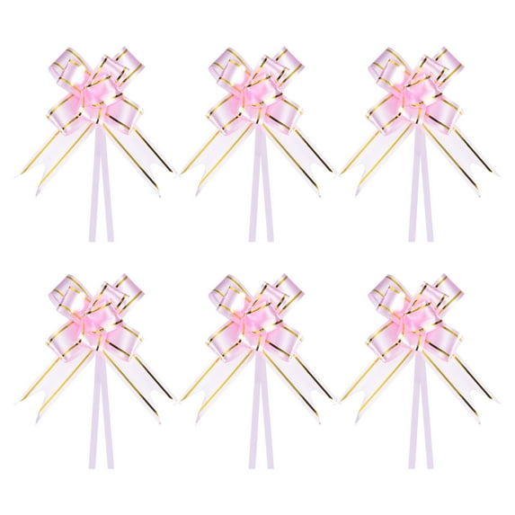 Uxcell 3.3inch Pull Bows Gift Wrapping Pull Bow Gold Thread Style Baskets Present Bows Ribbon Light Pink 100 Pcs