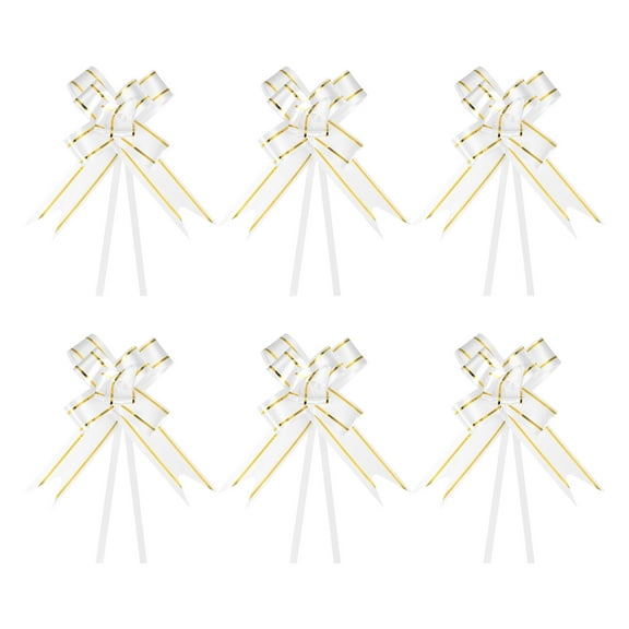Uxcell 3.3inch Pull Bows Gift Wrapping Pull Bow Gold Thread Style Baskets Present Bows Ribbon White 100 Pcs