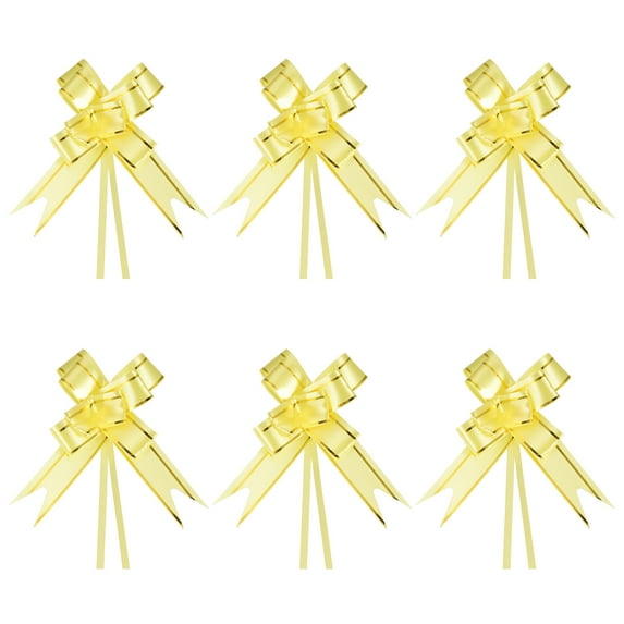 Uxcell 3.3inch Pull Bows Gift Wrapping Pull Bow Gold Thread Style Baskets Present Bows Ribbon Yellow 200 Pcs