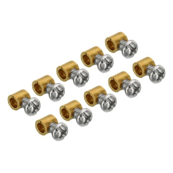 Uxcell 3.3mm Hole Wire Rope Clips Set, 10 Pcs Brass Single Holes Cable Clamps with M4x0.7 Phillips Screws, Brass