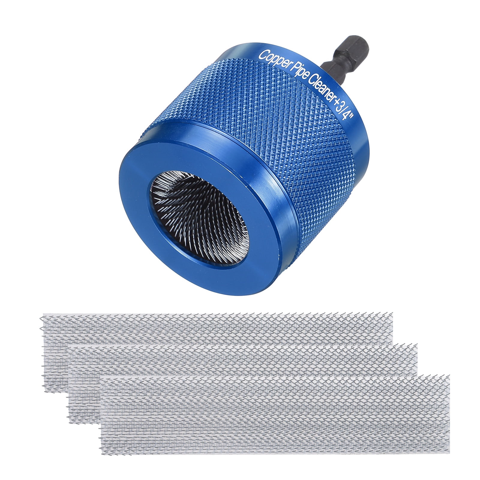 Uxcell 3/4" 1/4" Metal Copper Pipe Cleaner Set, Hex Shank Drill Powered Pipe Brush Replacement Plumbing Tools with 3 Brushes for Removing Dust Rust Copper Various Metal Pipes, Blue