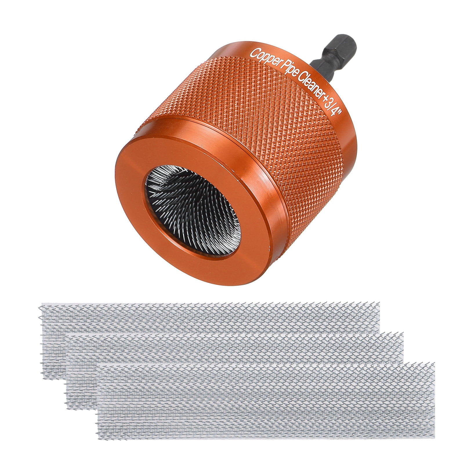Uxcell 3/4" 1/4" Metal Copper Pipe Cleaner Set, Hex Shank Drill Powered Pipe Brush Replacement Plumbing Tools with 3 Brushes for Removing Dust Rust Copper Various Metal Pipes, Orange