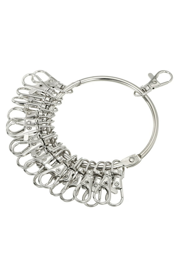 3.4" Dia Key-Organizer Keychain Management Holder with 20 Buckles Rings Silver