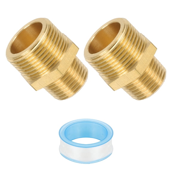 Uxcell 3/4" G Male x 1/2" NPT Male Brass Pipe Fitting with Tape for Air Fuel- 2Pcs