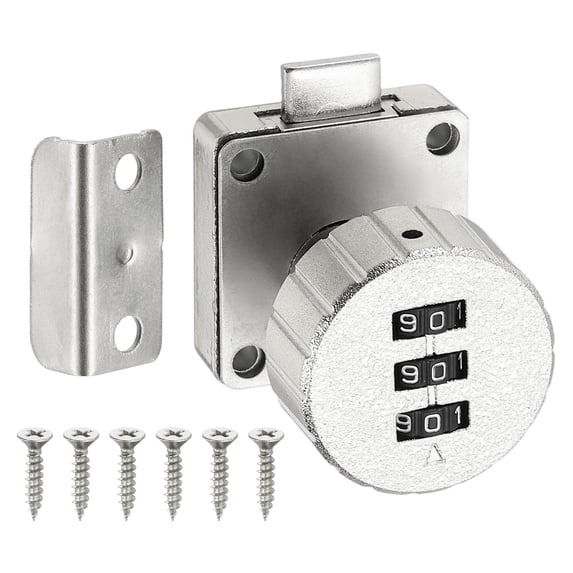 Uxcell 3/4 Inch Combination Cam Lock, Password Coded Cabinet Lock 3-Digit Keyless Cabinet Door Locker for Desk Cabinet Drawer Mailbox, Silver