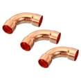 thumbnail image 1 of Uxcell 0.75" ID Elbow Copper Pipe Fitting 3 Pack 90 Degree Long Turn Pressure Connector Sweat Solder Welding Connection for Water HVAC Plumbing, 1 of 5