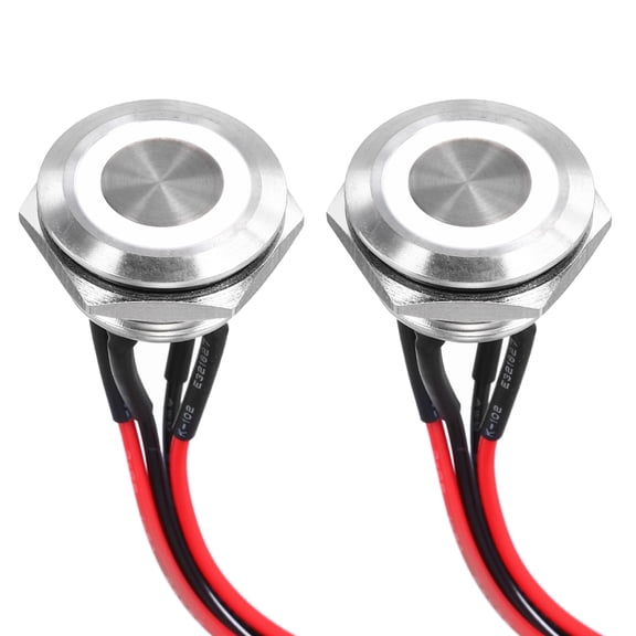 Uxcell 3/4 Inch Stainless Steel Momentary Push Button Switch Flat Head 3A 12-24V with Pre-soldered White LED Ring Light 1NO, 2Pcs