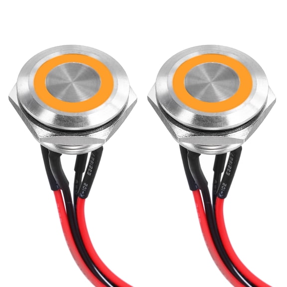 Uxcell 3/4 Inch Stainless Steel Momentary Push Button Switch Flat Head 3A 12-24V with Pre-soldered Yellow LED Ring Light 1NO, 2Pcs