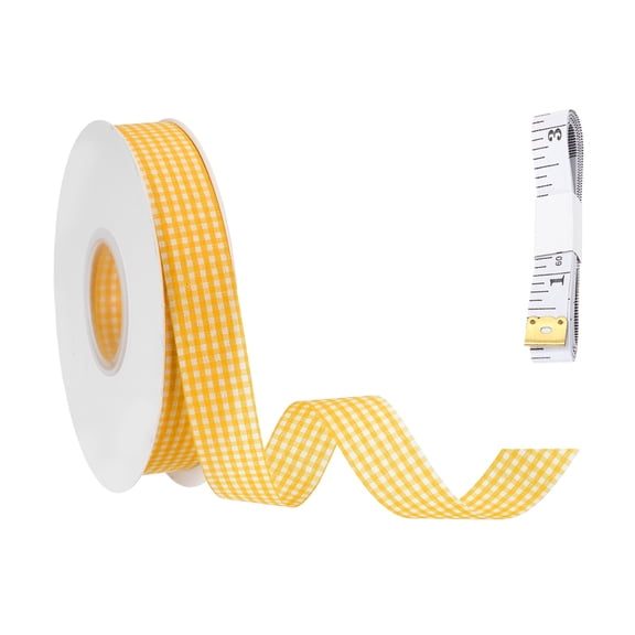 Uxcell 3/4 Inch x 50 Yards Gingham Ribbon, Plaid Ribbon Polyester Checkered Woven Edge Gift Wrapping Strip with Measuring Tape for Bow Wreath Craft Birthday Wedding, Orange