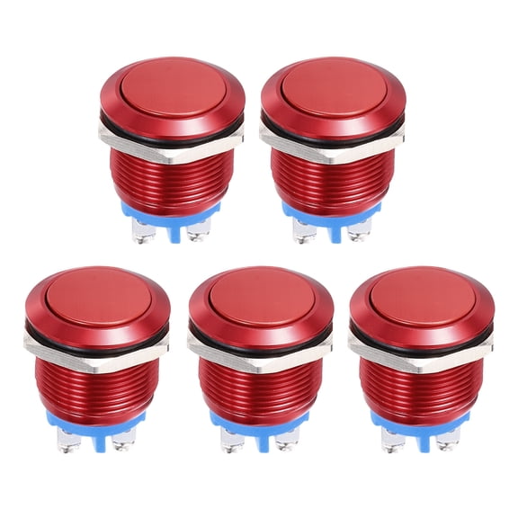 Uxcell 3/4" Momentary Push Button Switch Flat Head Red Shell With Screw Foot, 5Pcs
