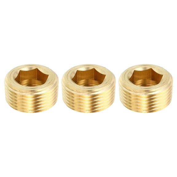 Uxcell 3/4" NPT Brass Hex Countersunk Plugs Counter Sunk Internal Hex Thread Socket Pipe Plugs Male Fittings 3 Pack