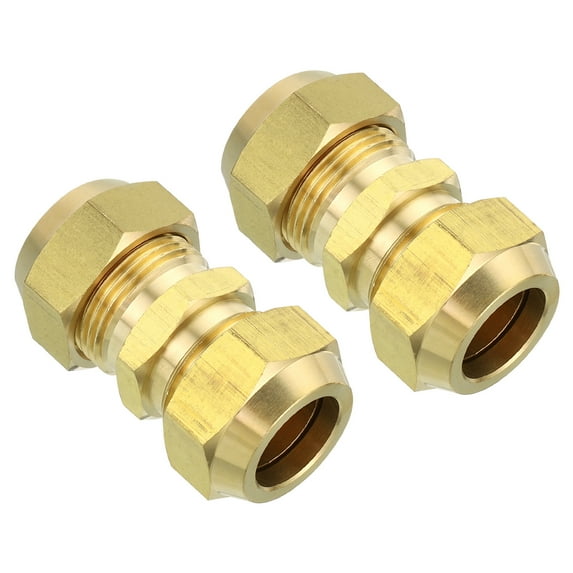 Uxcell 3/4" OD Brass Flare Union Connector, 2 Set Copper Double Pipe Extension Fitting with Nut, 1.85x1.06"