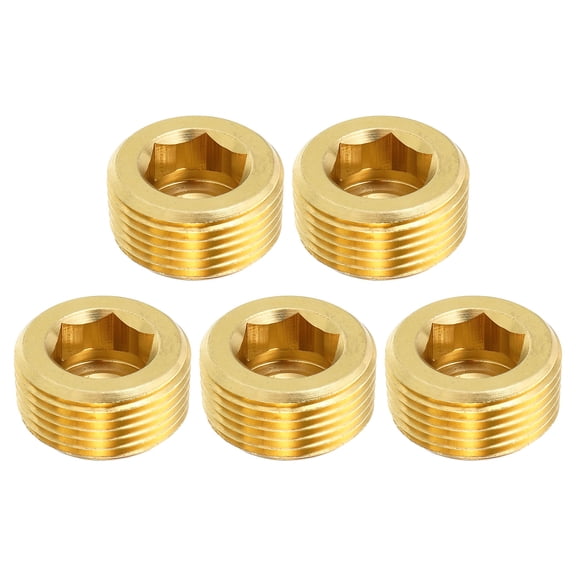 Uxcell 3/4" PT Brass Hex Countersunk Plugs Counter Sunk Internal Hex Thread Socket Pipe Plugs Male Fittings 5 Pack
