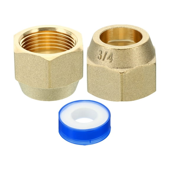 Uxcell 3/4 SAE Brass Flare Nut, 2 Pack 45 Degree Copper Flared Tube Fitting Brass Pipe Fitting Cap with Tape Matte