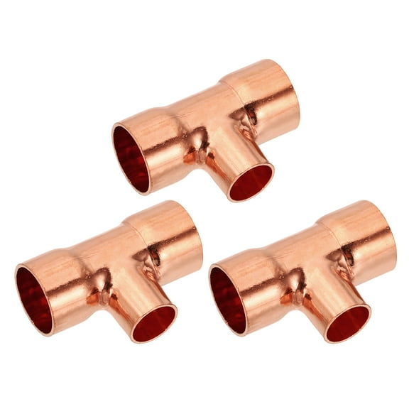 Uxcell 3/4" x 1/2" x 3/4" ID Reducing Tee Copper Fitting, 3pcs Copper Pipe Tube Connector Adapter Reducer