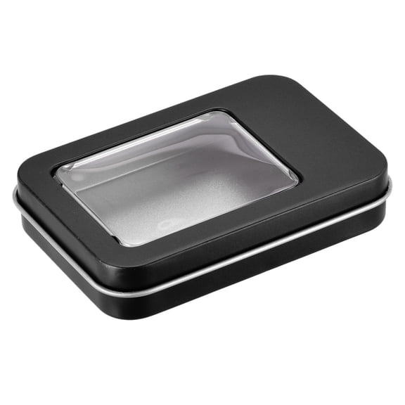 Uxcell 3.43" x 2.36" x 0.71" Tin Box Storage Containers with Clear Window Lids Tinplate Black 3pcs