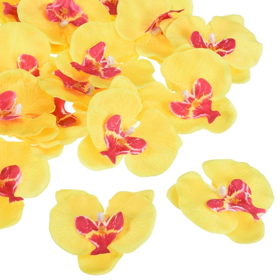 Uxcell 3.5" Artificial Silk Phalaenopsis Orchid Flower Heads for DIY Wedding Decor, Yellow 20 Pack
