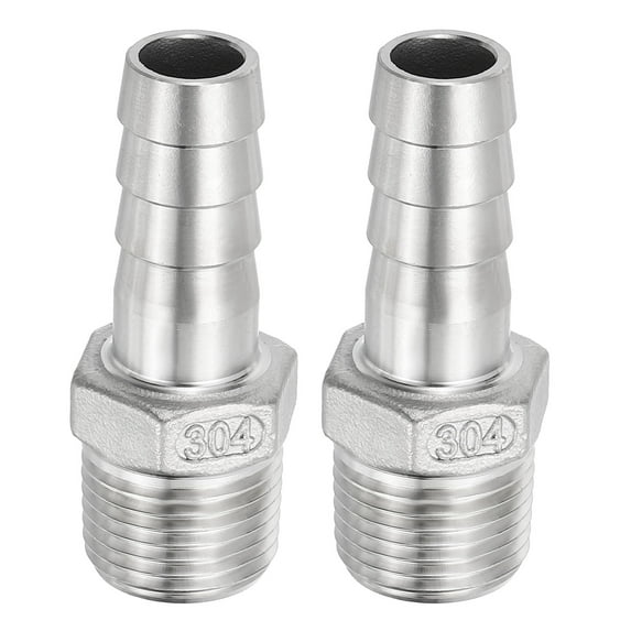Uxcell 3/5" Hose Barb x 1/2" NPT Thread 304 Stainless Steel Barb Hose Fittings, 2 Pack