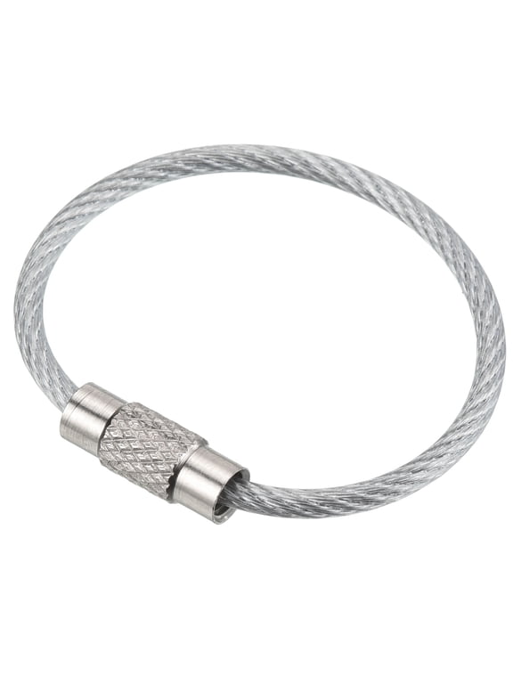 3.5" Wire Keychain Cable 5 Pack Stainless Steel Key Ring Loop Silver