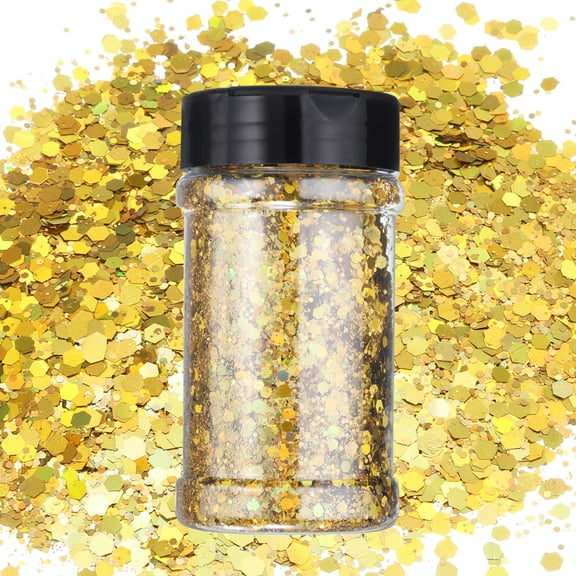 Uxcell 3.5 Oz/100 G Laser Gold Holographic Chunky Flare for Cosmetic Art Festival Decoration