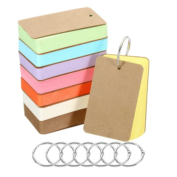 Uxcell 3.5" x 2" Blank Flash Cards with Rings Study Cards Index Cards Note Card Pre Hole Punched Assorted Color 8 Pack