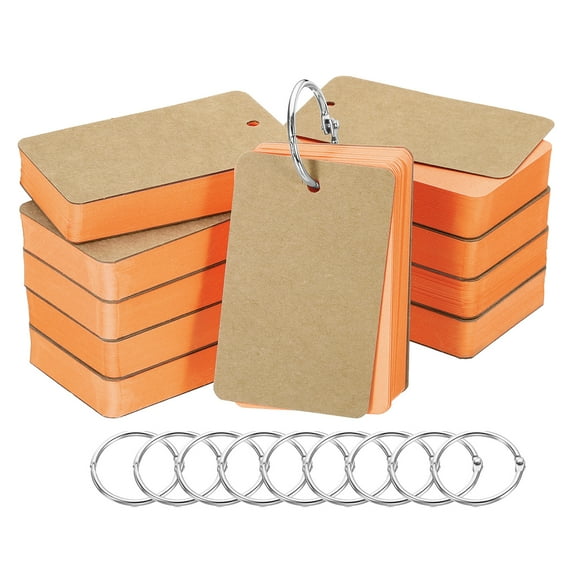 Uxcell 3.5" x 2" Blank Flash Cards with Rings Study Cards Index Cards Note Card Pre Hole Punched, Orange 500 Pack
