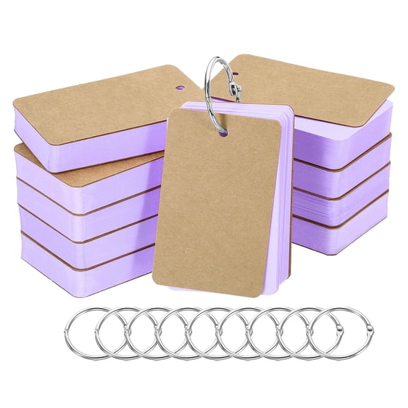 Uxcell 3.5" x 2" Blank Flash Cards with Rings Study Cards Index Cards Note Card Pre Hole Punched, Purple 500 Pack