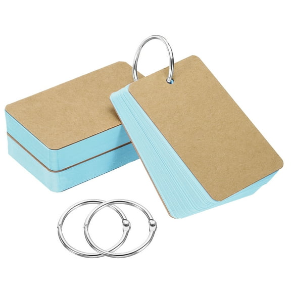 Uxcell 3.5" x 2" Blank Flash Cards with Rings Study Cards Index Cards Pre Hole Punched, Blue 150 Pack