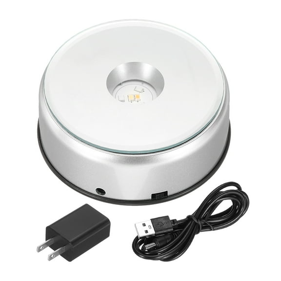 Uxcell 3.5"x3.9" Cup Display Spinner Stand Colorful 360 Degree Rotating LED Light Display Base Silver Tone